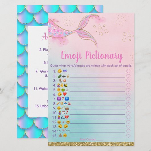 Mermaid Pink Gold Baby Emoji Pictionary Game (Voorkant / Achterkant)
