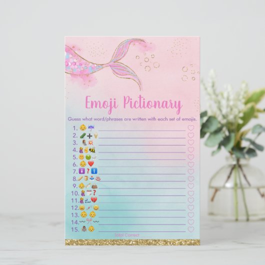 Mermaid Pink Gold Baby Emoji Pictionary Game (Staand voorkant)