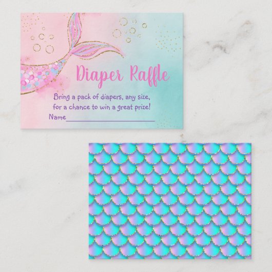 Mermaid Pink Gold Baby shower Diaper Raffle Informatiekaartje (Voorkant / Achterkant)