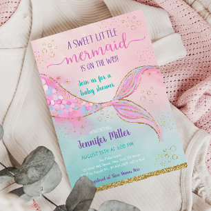 Mermaid Pink Gold Baby shower Kaart