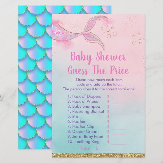 Mermaid Pink Gold Baby shower raadt prijsspel (Voorkant / Achterkant)