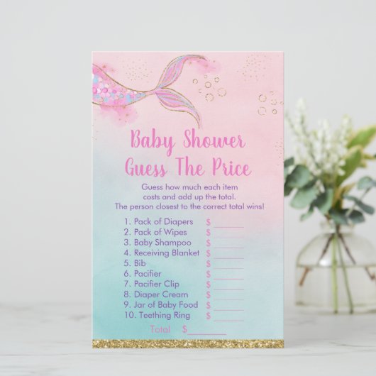 Mermaid Pink Gold Baby shower raadt prijsspel (Staand voorkant)