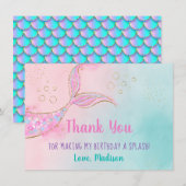 Mermaid Pink Gold Birthday Bedankkaart (Voorkant / Achterkant)