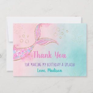 Mermaid Pink Gold Birthday Bedankkaart
