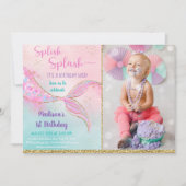 Mermaid Pink Gold Birthday Kaart (Voorkant)