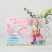 Mermaid Pink Gold Birthday Kaart (Staand voorkant)