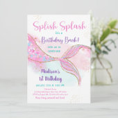 Mermaid Pink Gold Birthday Kaart (Staand voorkant)