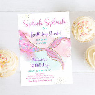 Mermaid Pink Gold Birthday Kaart
