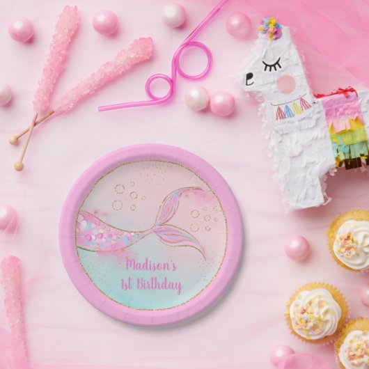 Mermaid Pink Gold Birthday Papieren Bordje (Feest)