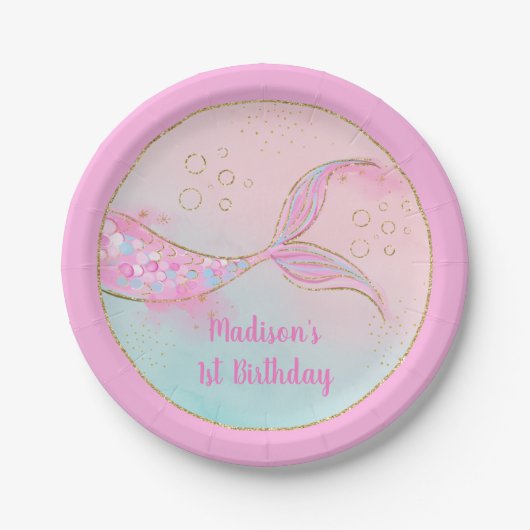 Mermaid Pink Gold Birthday Papieren Bordje (Voorkant)