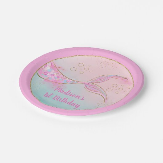 Mermaid Pink Gold Birthday Papieren Bordje (Gekanteld)