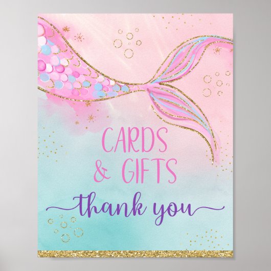 Mermaid Pink Gold Kaarten en Gifts Birthday Poster (Voorkant)