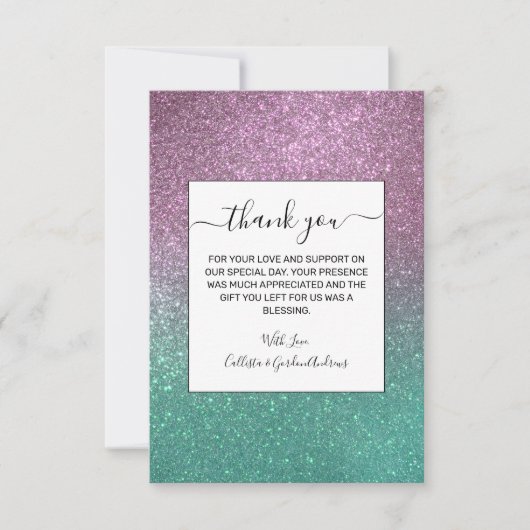 Mermaid Pink Green Sparkly Glitter Ombre Bedankkaart (Voorkant)