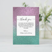 Mermaid Pink Green Sparkly Glitter Ombre Bedankkaart (Staand voorkant)
