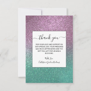Mermaid Pink Green Sparkly Glitter Ombre Bedankkaart