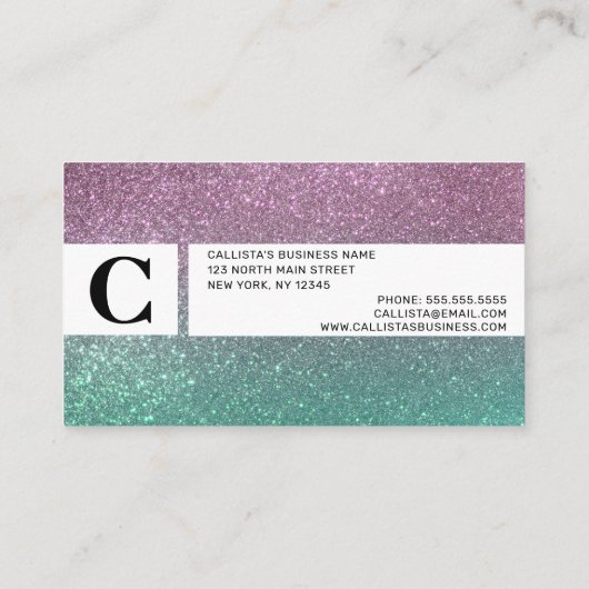 Mermaid Pink Green Sparkly Glitter Ombre Klantenkaartje (Achterkant)