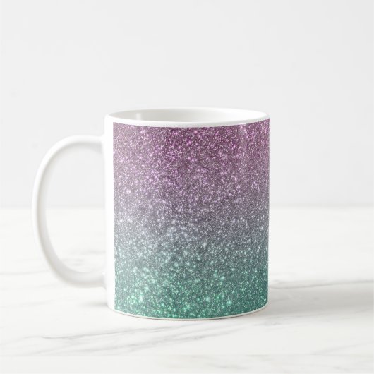 Mermaid Pink Green Sparkly Glitter Ombre Koffiemok (Links)