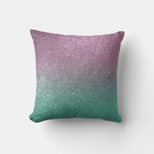 Mermaid Pink Green Sparkly Glitter Ombre Kussen (Voorkant)