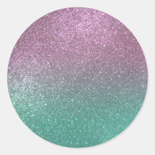 Mermaid Pink Green Sparkly Glitter Ombre Ronde Sticker