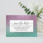 Mermaid Pink Green Sparkly Glitter Ombre Save The Date (Staand voorkant)