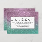 Mermaid Pink Green Sparkly Glitter Ombre Save The Date (Voorkant / Achterkant)