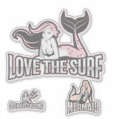 Mermaid Pink houdt van surf vrienden Sticker (Voorkant)