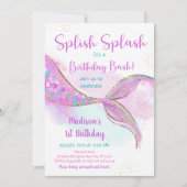 Mermaid Pink Paars Birthday Kaart (Voorkant)