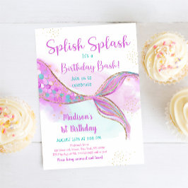 Mermaid Pink Paars Birthday Kaart