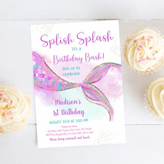Mermaid Pink Paars Birthday Kaart