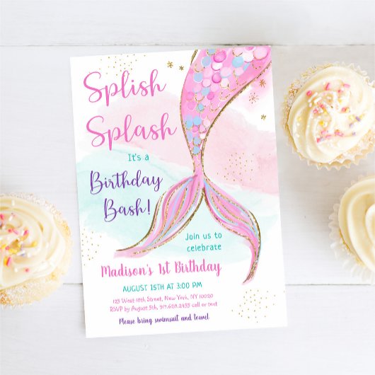 Mermaid Pink Paars Birthday Kaart