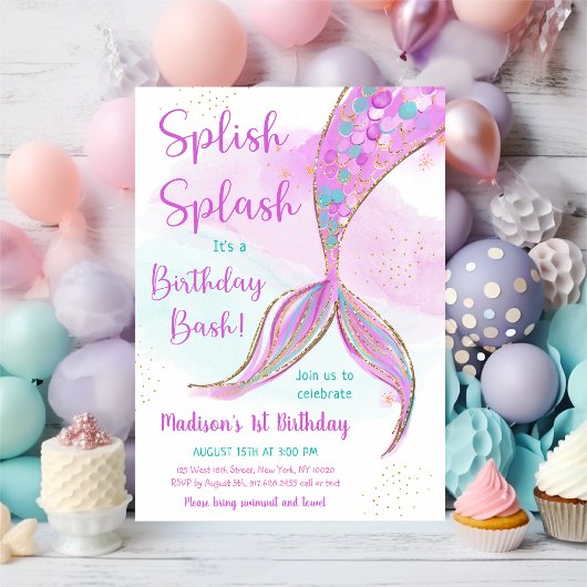 Mermaid Pink Paars Birthday Kaart