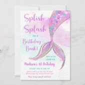 Mermaid Pink Paars Birthday Kaart (Voorkant)