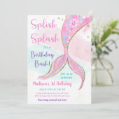 Mermaid Pink Paars Birthday Kaart (Staand voorkant)