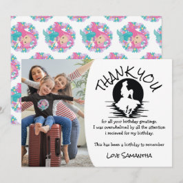 Mermaid Pink Paars Birthday Party Dank je Kaart