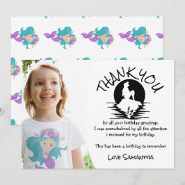 Mermaid Pink Paars Birthday Party Dank je Kaart