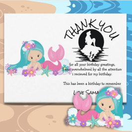 Mermaid Pink Paars Birthday Party Dank je Kaart