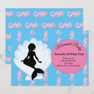 Mermaid Pink Paars Birthday Party Invitation Kaart