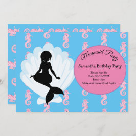 Mermaid Pink Paars Birthday Party Invitation Kaart