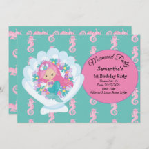 Mermaid Pink Paars Birthday Party Invitation