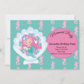 Mermaid Pink Paars Birthday Party Invitation Kaart (Voorkant)