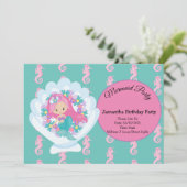 Mermaid Pink Paars Birthday Party Invitation Kaart (Staand voorkant)