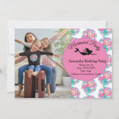 Mermaid Pink Paars Birthday Party Invitation Kaart (Voorkant)