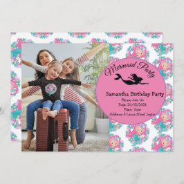 Mermaid Pink Paars Birthday Party Invitation Kaart