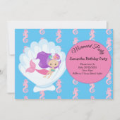 Mermaid Pink Paars Birthday Party Invitation Kaart (Voorkant)