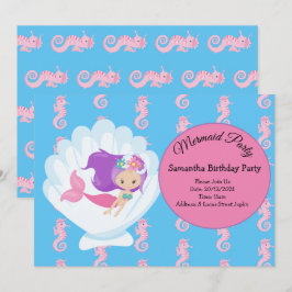 Mermaid Pink Paars Birthday Party Invitation Kaart