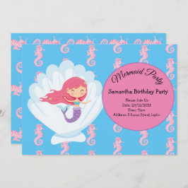 Mermaid Pink Paars Birthday Party Invitation Kaart