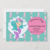 Mermaid Pink Paars Birthday Party Invitation Kaart (Voorkant)