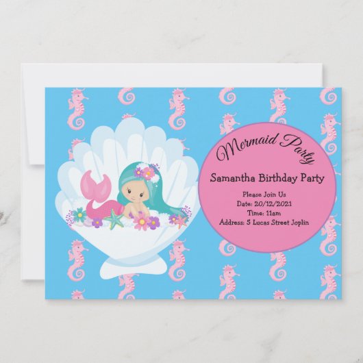 Mermaid Pink Paars Birthday Party Invitation Kaart (Voorkant)