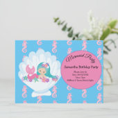 Mermaid Pink Paars Birthday Party Invitation Kaart (Staand voorkant)