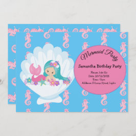 Mermaid Pink Paars Birthday Party Invitation Kaart